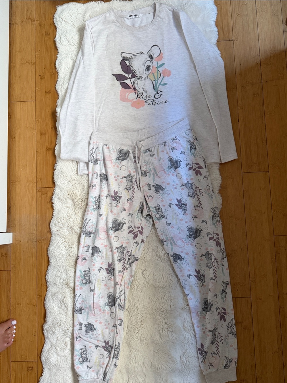 Women’s Long Sleeve Bambi Pajama Set - Light Gray and Pink